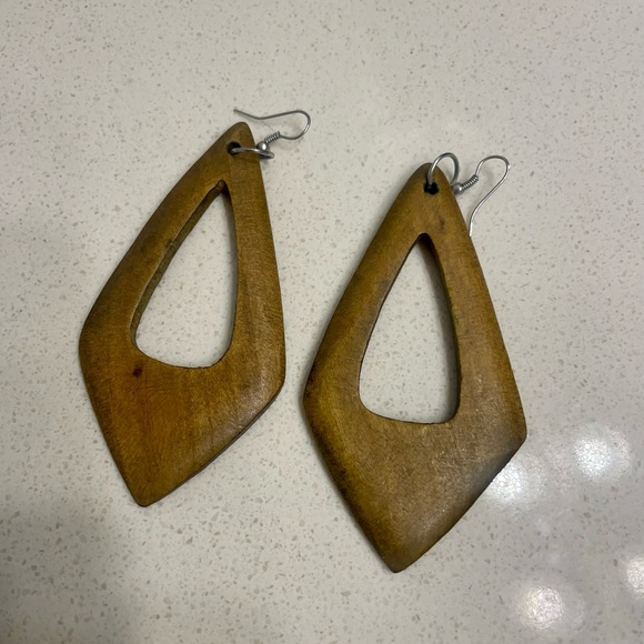 Handmade Hollow Wooden Earrings - Picture 2 of 2